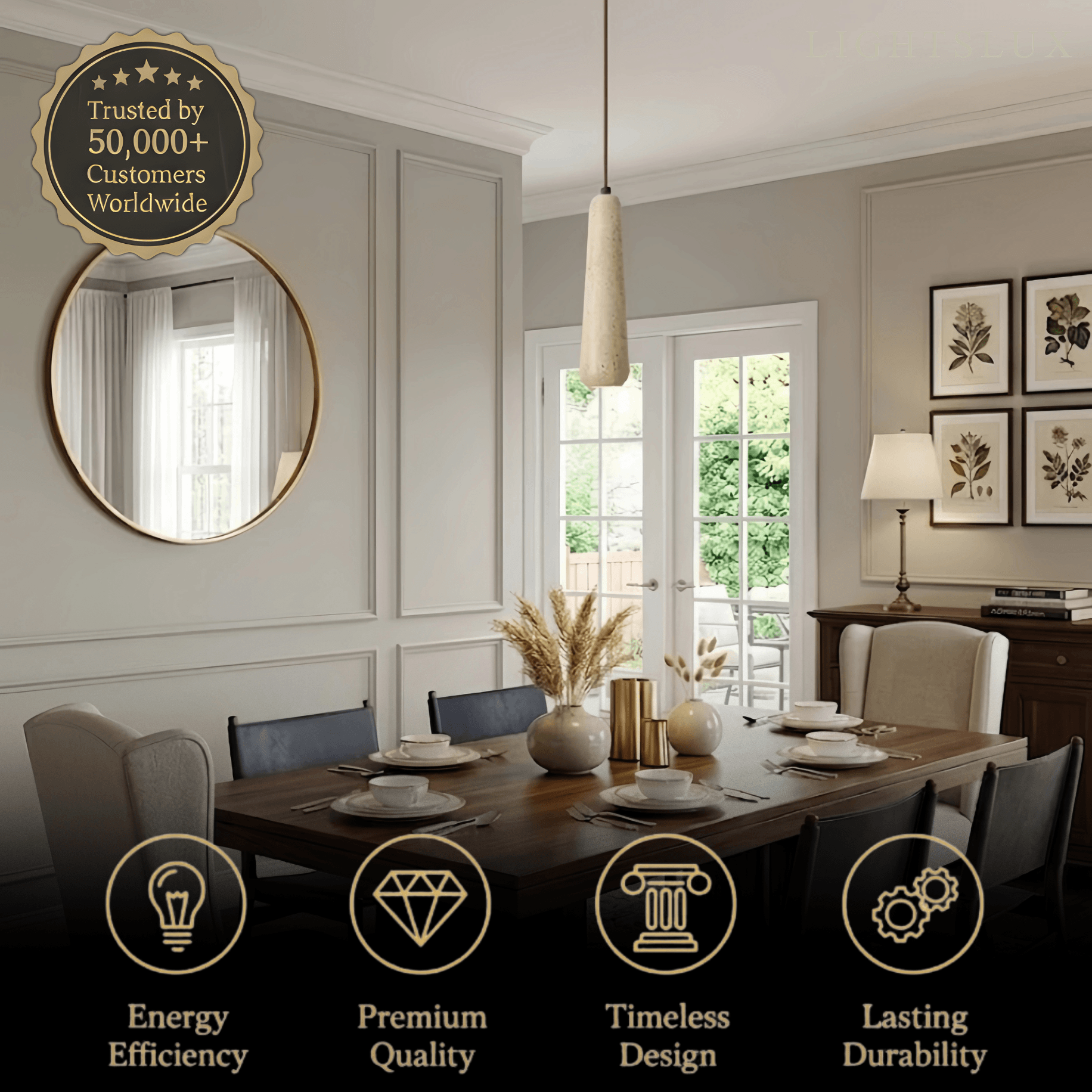 Lámpara colgante moderna Zenno — Cilindro de madera natural y piedra para comedor
