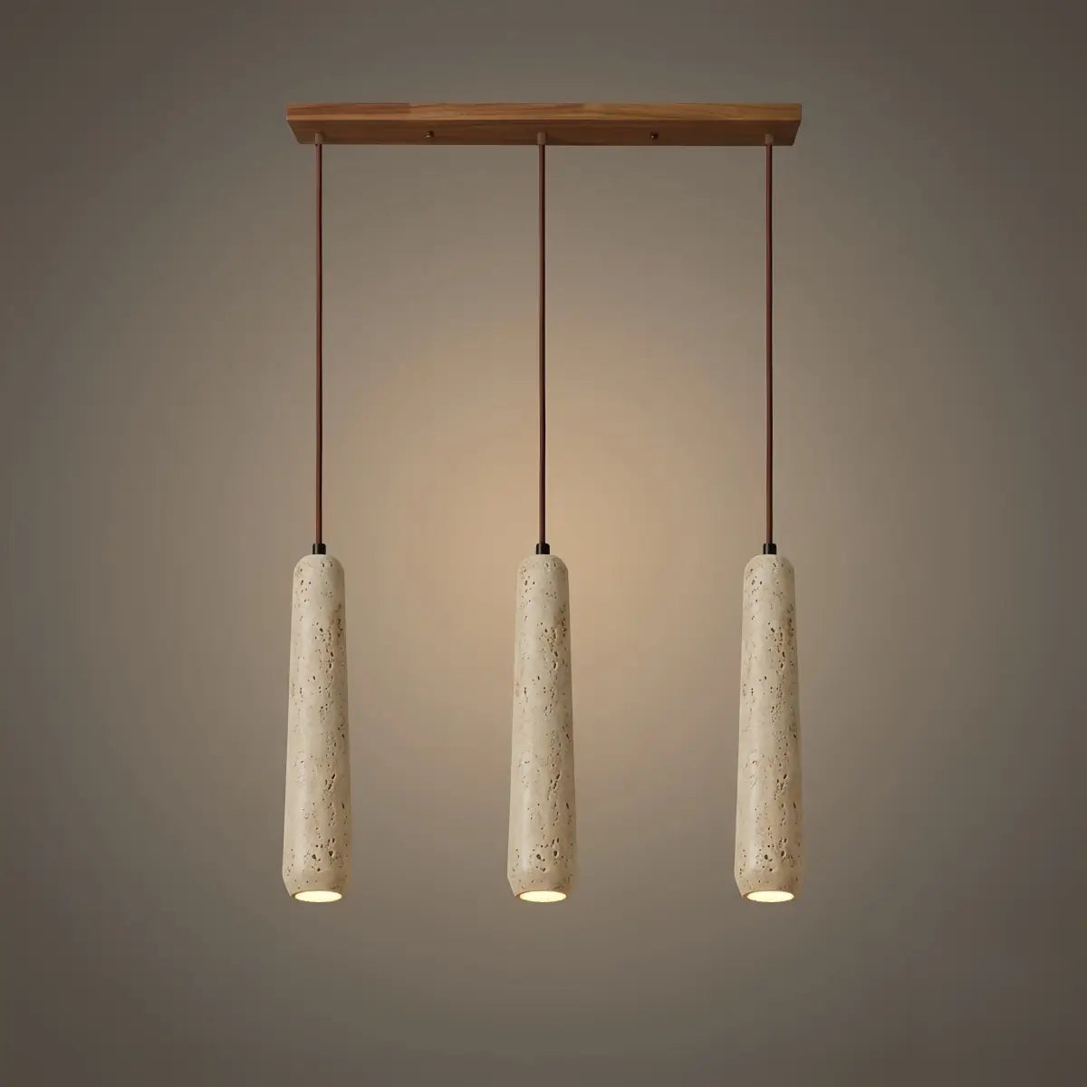 Lámpara colgante moderna Zenno — Cilindro de madera natural y piedra para comedor