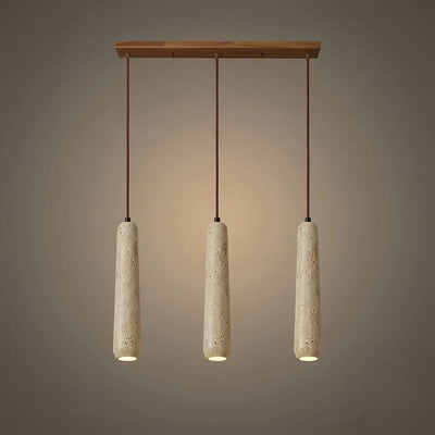 Lámpara colgante moderna Zenno — Cilindro de madera natural y piedra para comedor