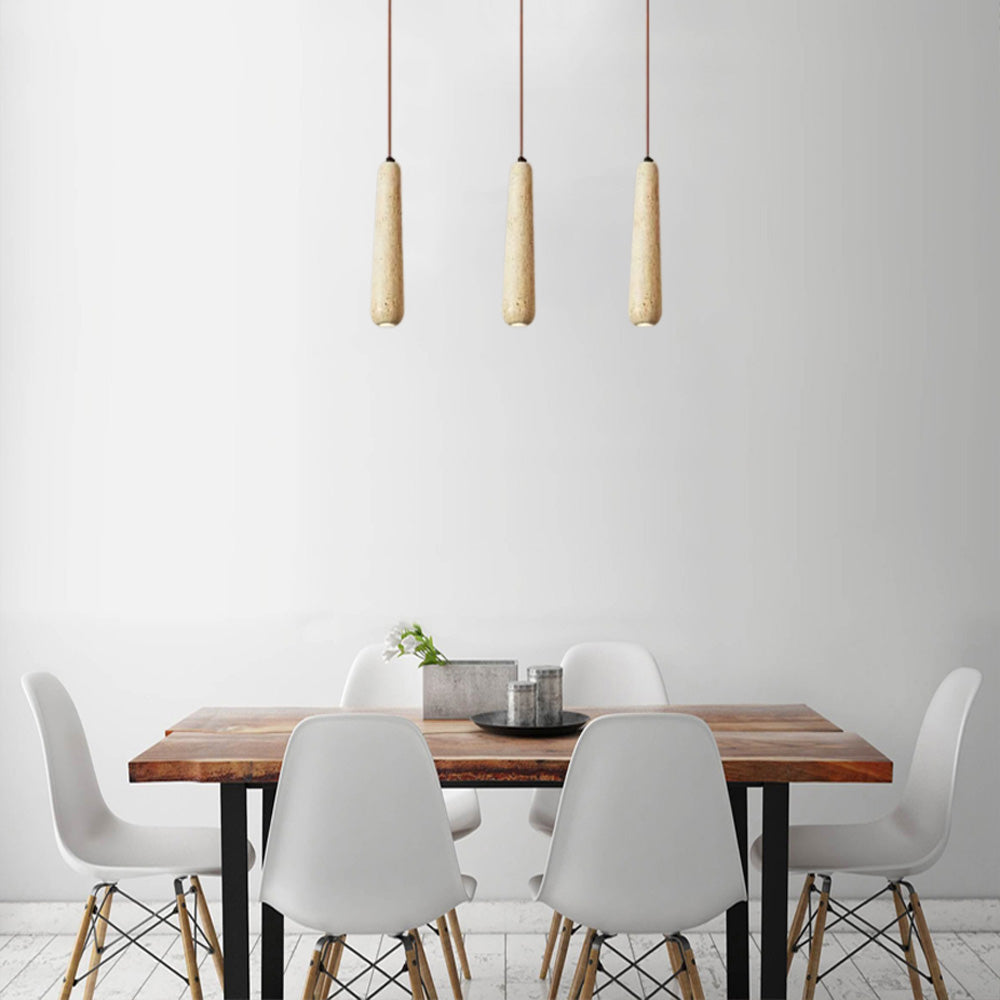 Pendant Light — Natural Wood & Stone Cylinder for Dining Room