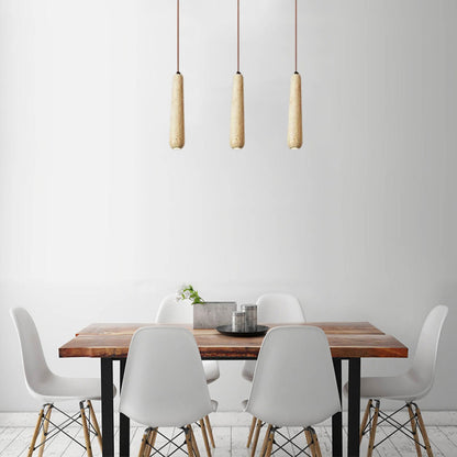 Pendant Light — Natural Wood & Stone Cylinder for Dining Room