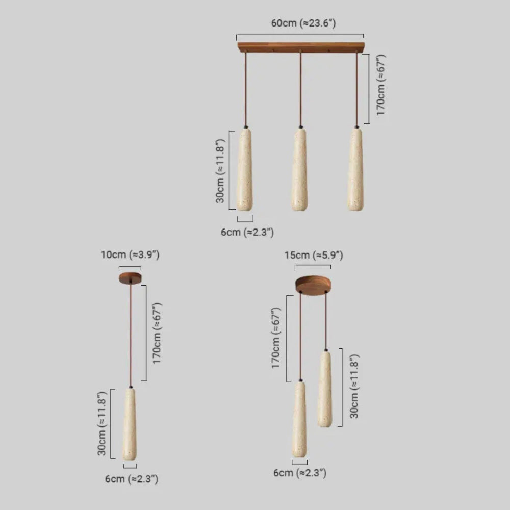 Pendant Light — Natural Wood & Stone Cylinder for Dining Room