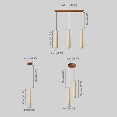 Pendant Light — Natural Wood & Stone Cylinder for Dining Room