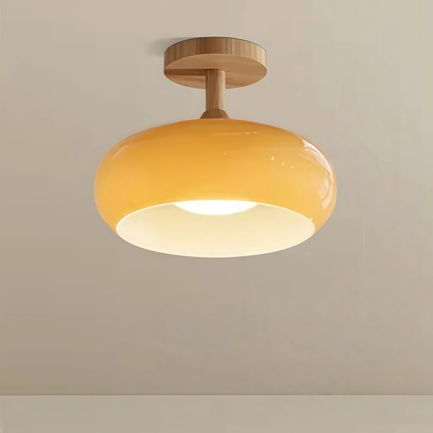 Crema Modern Glass LED Ceiling Light – Orange/White Wood Bedroom/Hallway