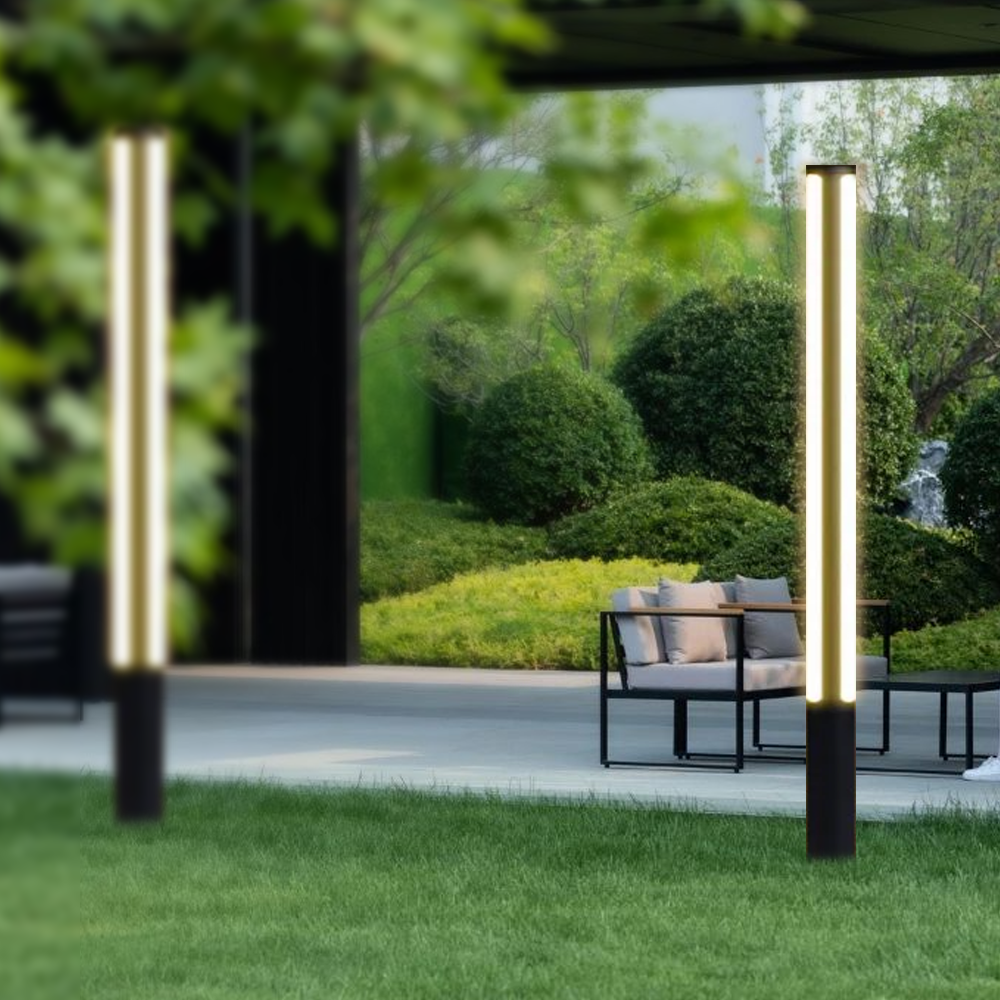  Industrial Outdoor Pathway Light - Black Metal Cylindrical Design for Courtyard