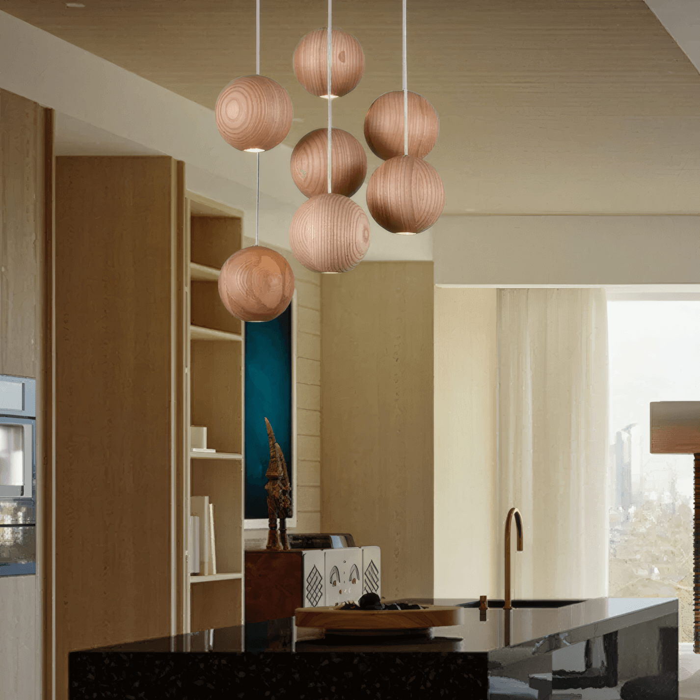 Lámpara colgante minimalista de madera Zenno - Globo marrón para sala de estar/comedor