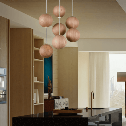Lámpara colgante minimalista de madera Zenno - Globo marrón para sala de estar/comedor