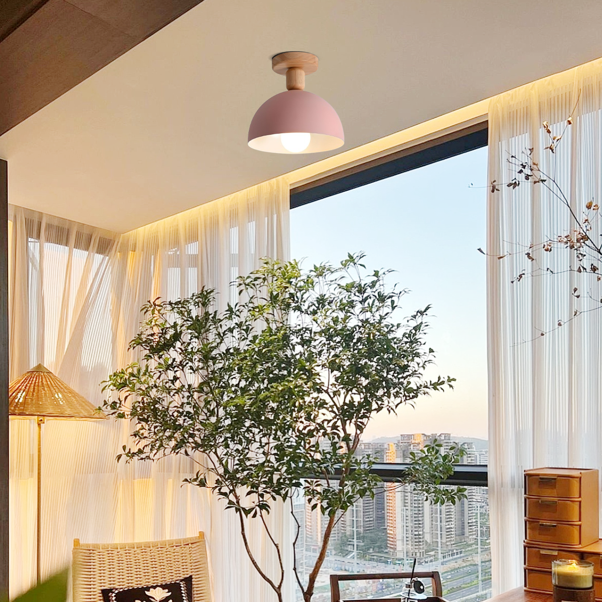 Modern Pink Dome Ceiling Light for Balcony