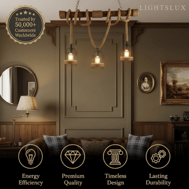 Irondale Vintage 3-Light Pendant Lamp – Wood & Rope Design for Dining Room