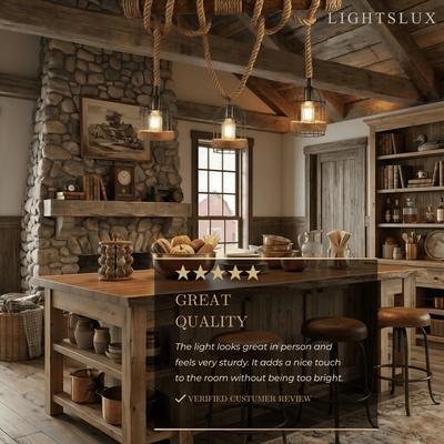 Irondale Vintage 3-Light Pendant Lamp – Wood & Rope Design for Dining Room