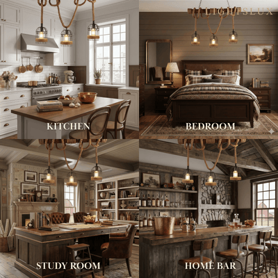 Irondale Vintage 3-Light Pendant Lamp – Wood & Rope Design for Dining Room