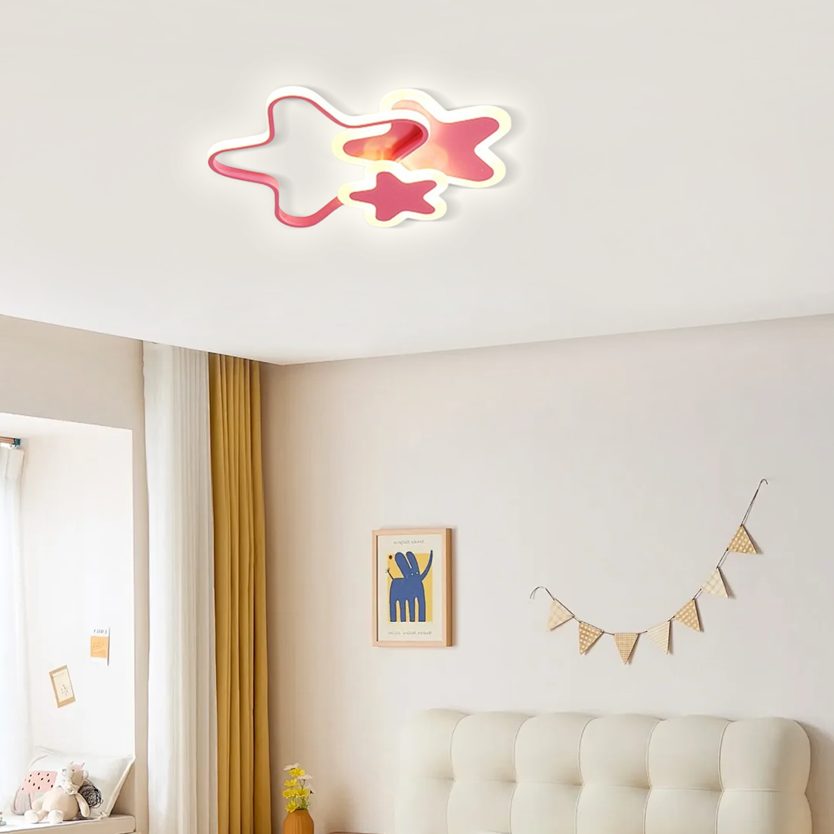 Modern Pink Star LED Ceiling Light for Bedroom