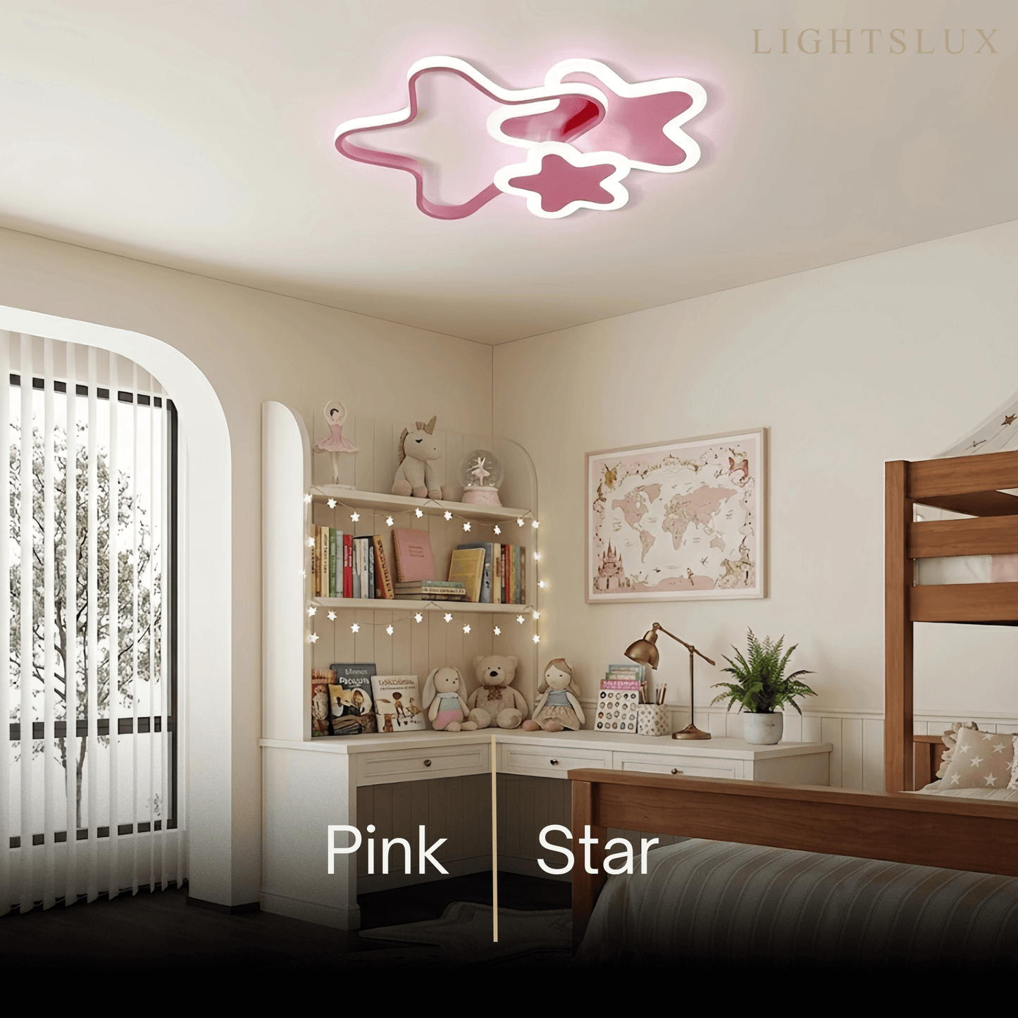 Vivara Modern LED Dimmable Star Ceiling Light – Designer White/Pink Kids Room