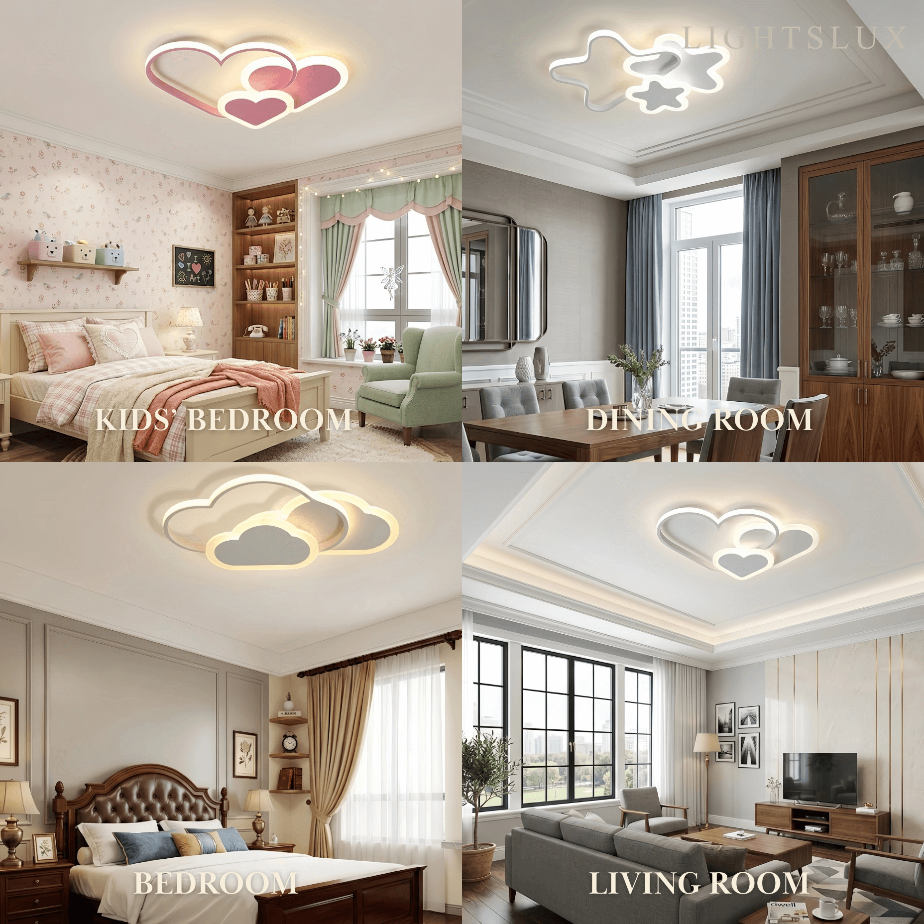 Vivara Modern LED Dimmable Star Ceiling Light – Designer White/Pink Kids Room