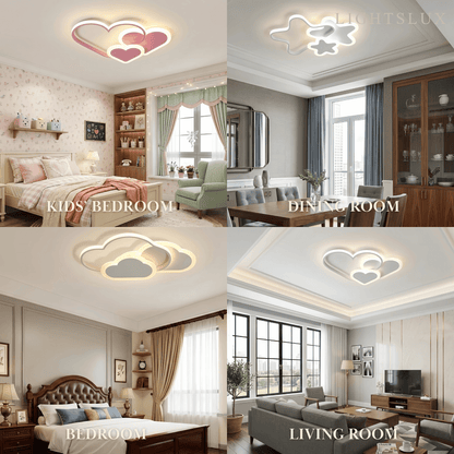 Vivara Modern LED Dimmable Star Ceiling Light – Designer White/Pink Kids Room