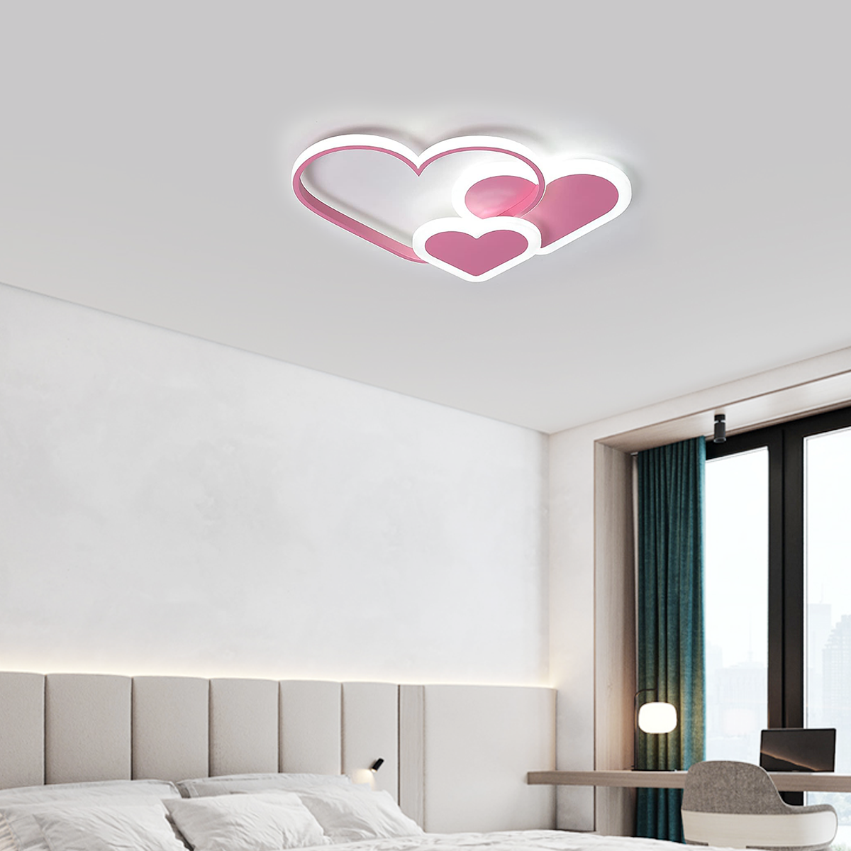 Modern Pink Heart LED Ceiling Light White Light for Bedroom
