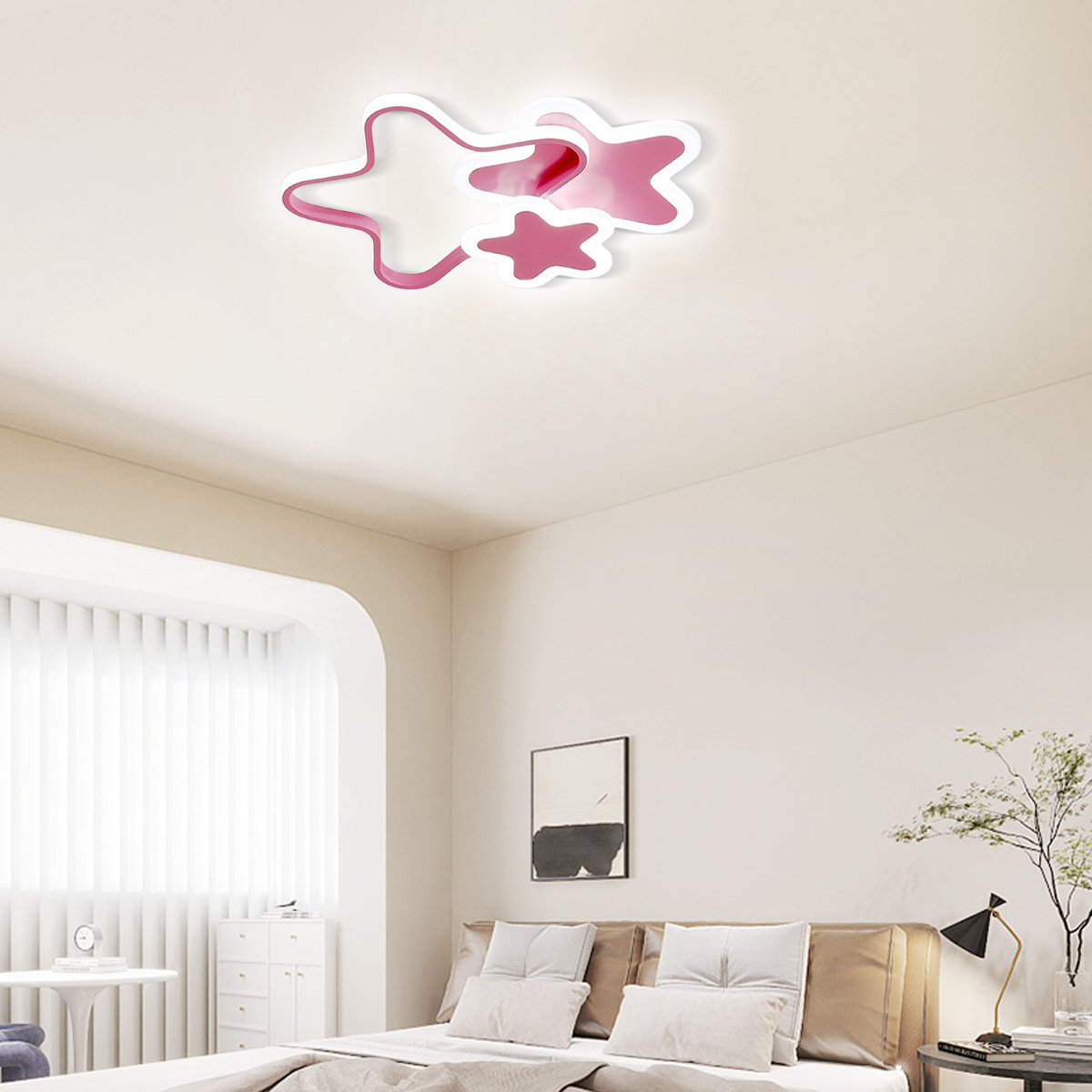 Modern Pink Star LED Ceiling Light for Bedroom