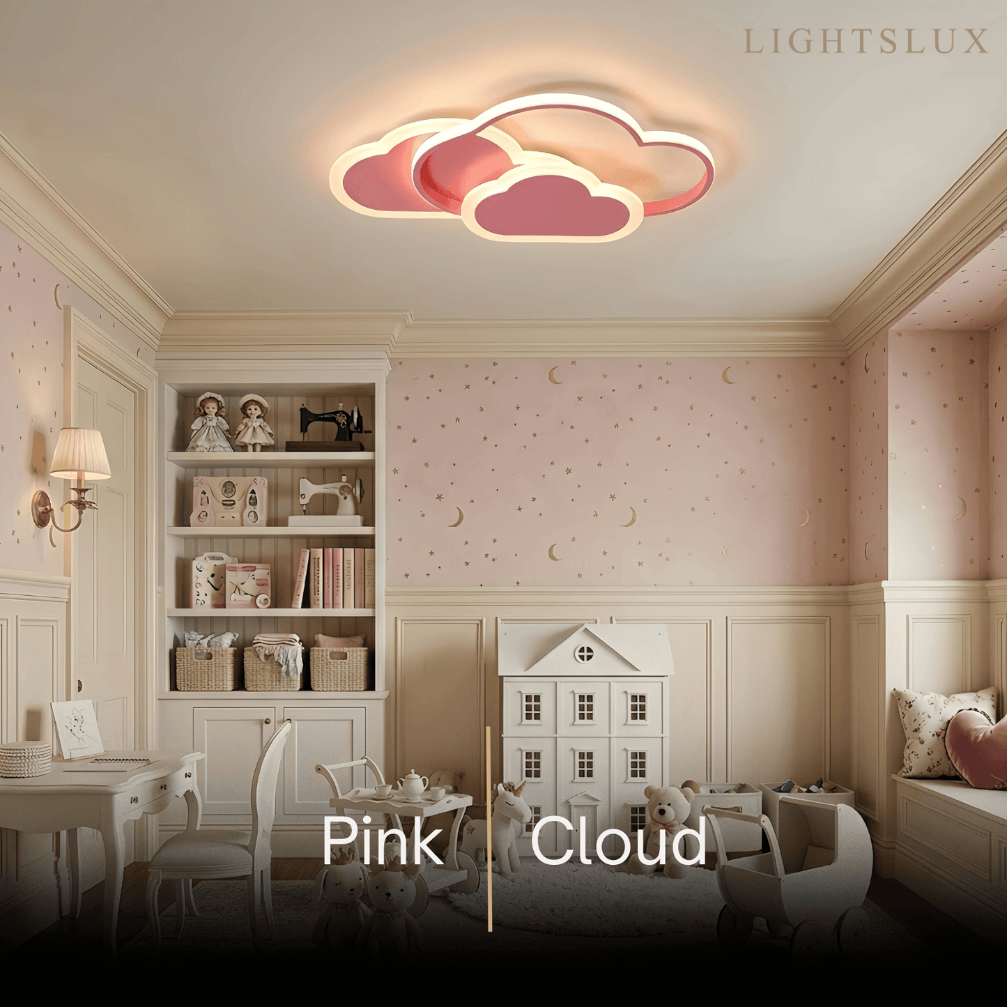 Vivara Modern LED Dimmable Star Ceiling Light – Designer White/Pink Kids Room