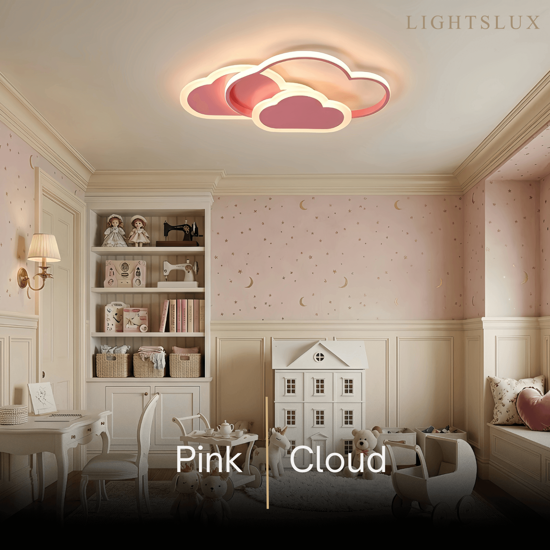 Vivara Modern LED Dimmable Star Ceiling Light – Designer White/Pink Kids Room