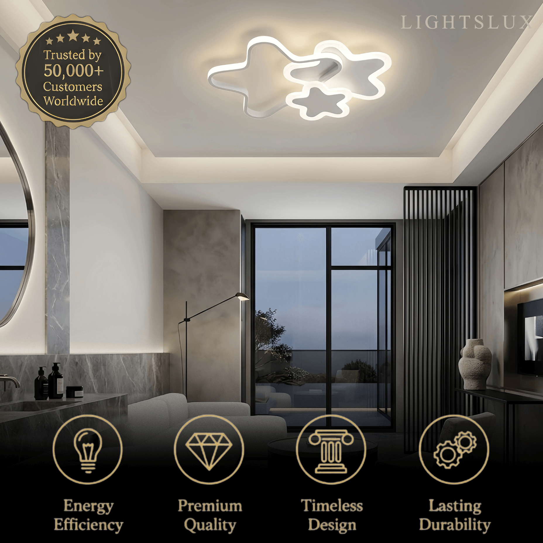 Vivara Modern LED Dimmable Star Ceiling Light – Designer White/Pink Kids Room