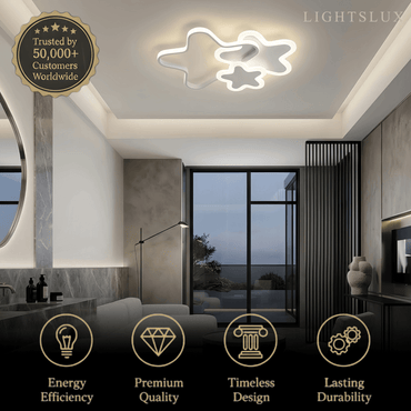 Vivara Modern LED Dimmable Star Ceiling Light – Designer White/Pink Kids Room