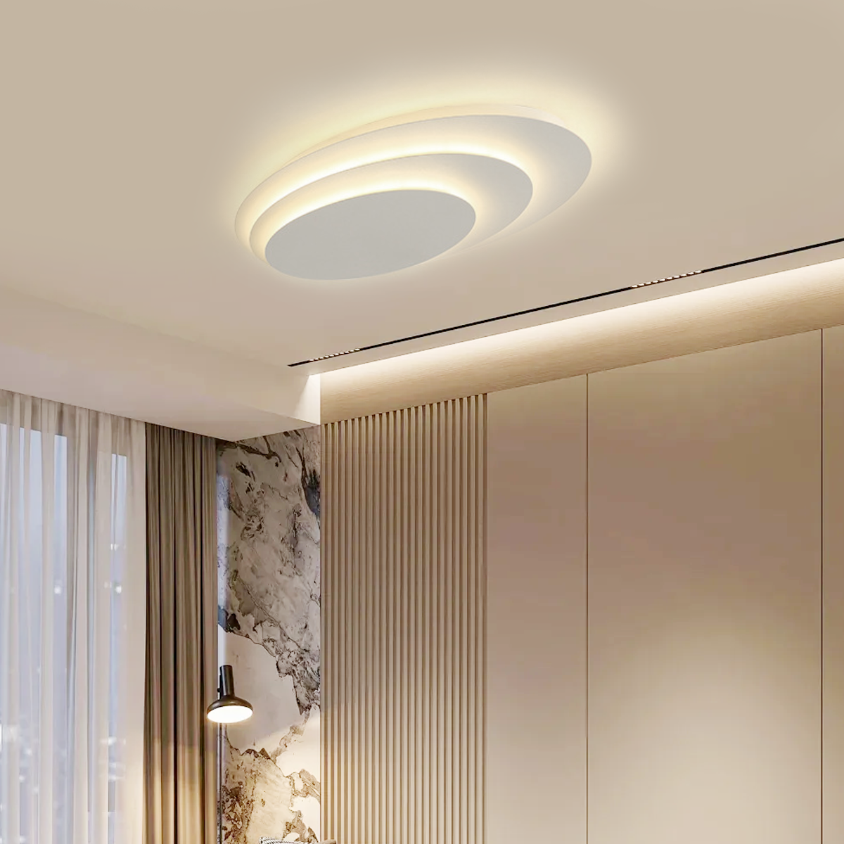 Modern Circular - styled LED Ceiling Light with 3 Color Light in Bedroom
