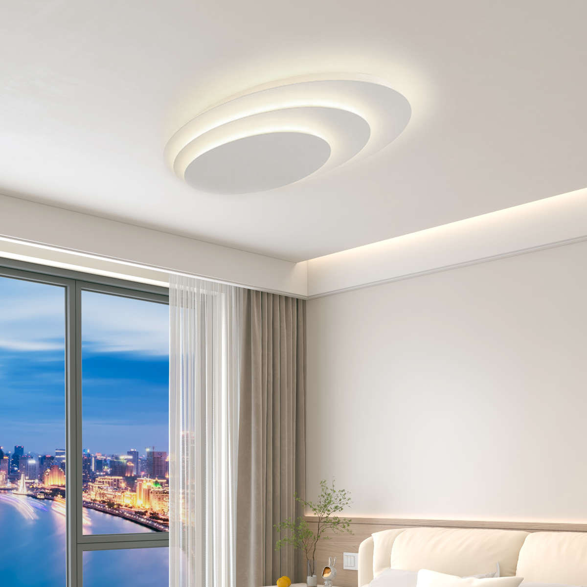 Modern Circular - styled LED Ceiling Light with White Light in Bedroom