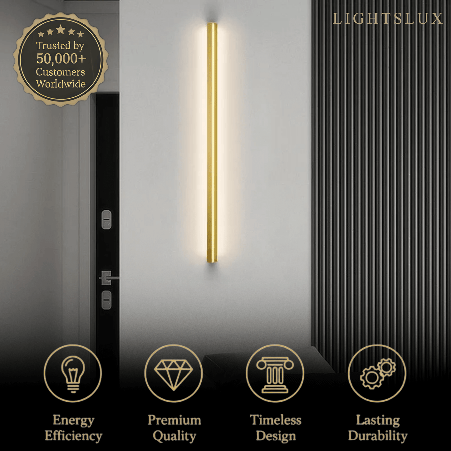 Arcato Minimalist Linear LED Wall Lamp – Black/Gold for Bedroom/Living Room