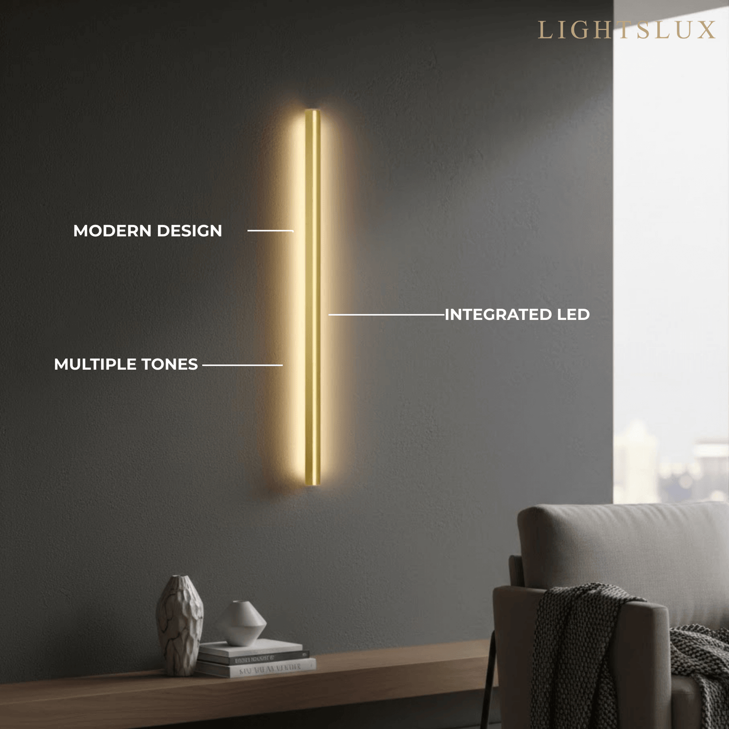 Arcato Minimalist Linear LED Wall Lamp – Black/Gold for Bedroom/Living Room