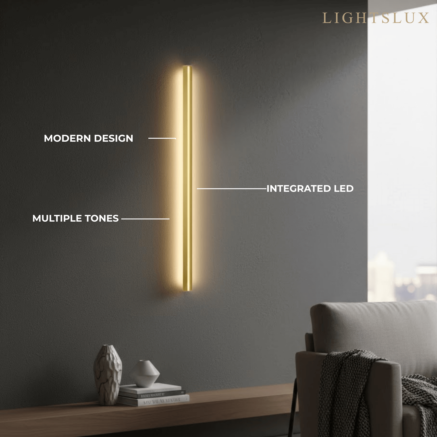 Arcato Minimalist Linear LED Wall Lamp – Black/Gold for Bedroom/Living Room