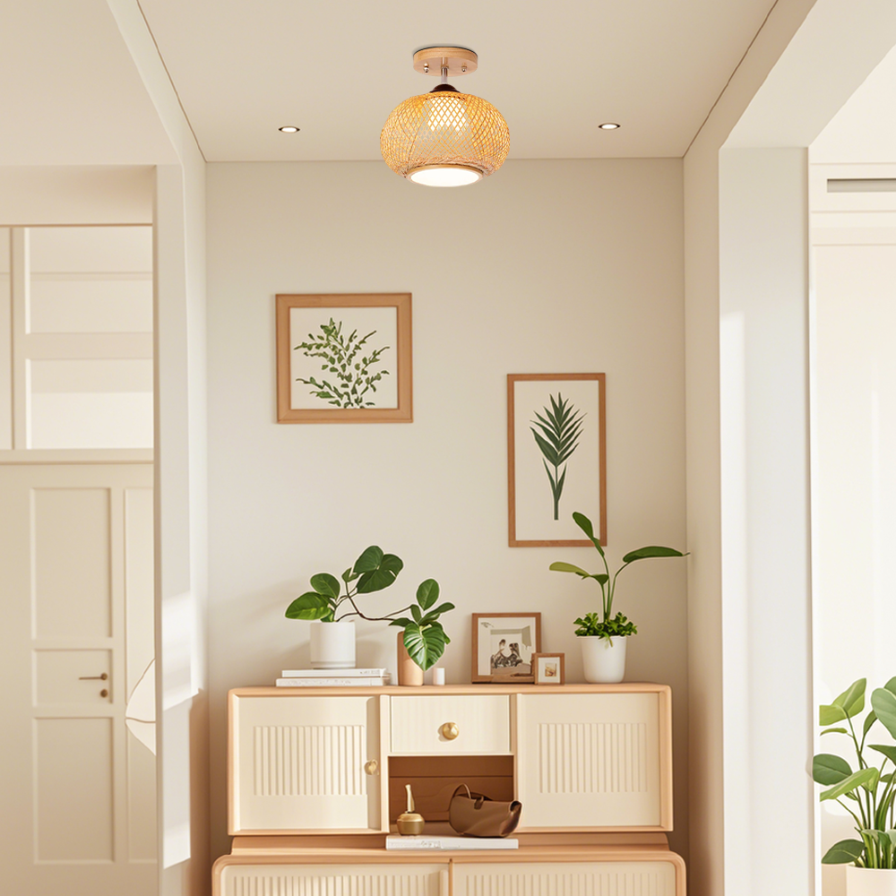Rattan Ceiling Light – Bamboo Flush Mount Hallway