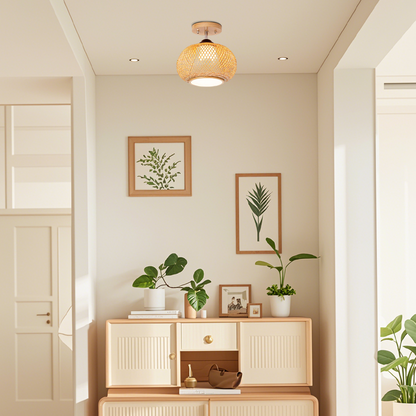 Rattan Ceiling Light – Bamboo Flush Mount Hallway