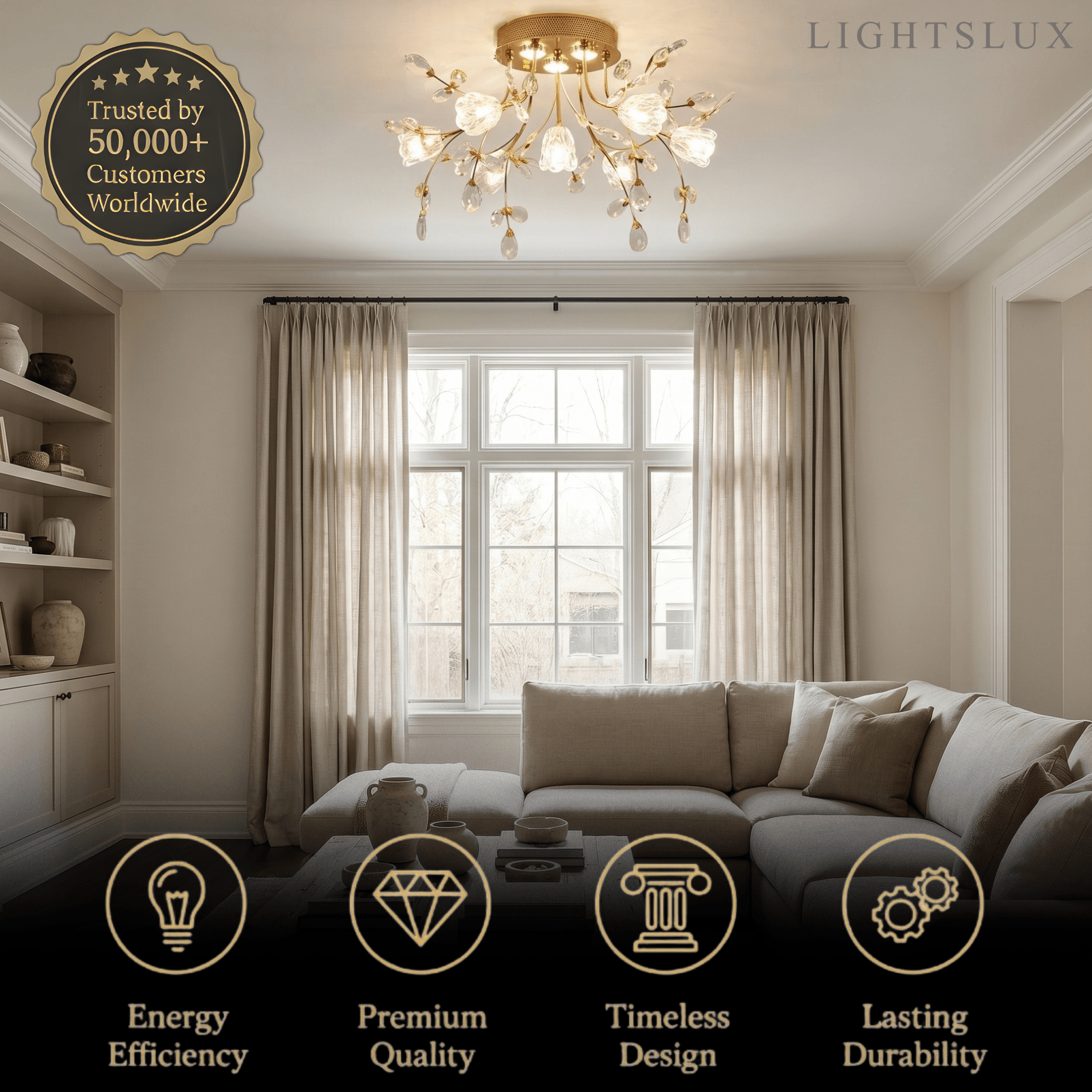 Excelis Royal Dendrite Ceiling Light – Gold Metal & Glass Fixture Living Room/Bedroom