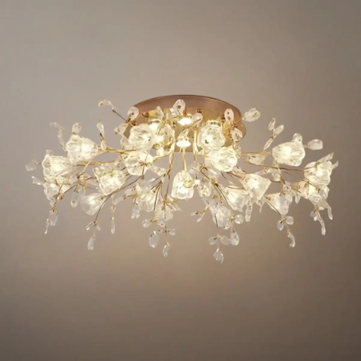 Excelis Royal Dendrite Ceiling Light – Gold Metal & Glass Fixture Living Room/Bedroom
