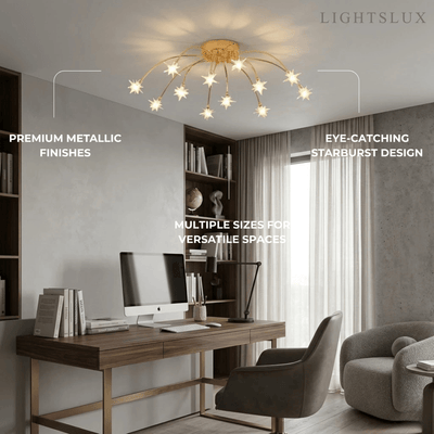 Nebula Art Deco Ceiling Light - Gold/Black/Chrome Metal Fixture for Bedroom