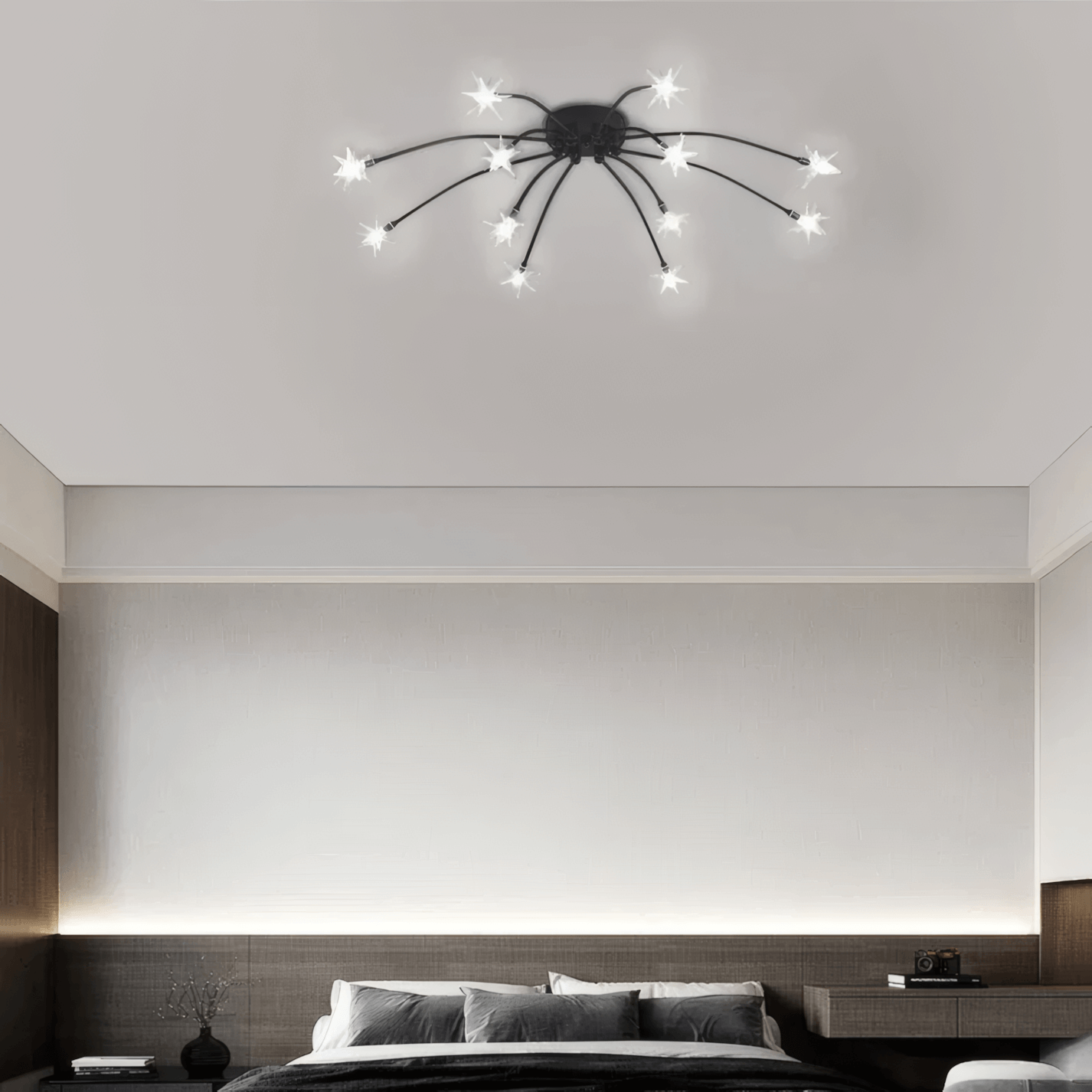 Art Deco Black 12-Head Ceiling Light for Bedroom