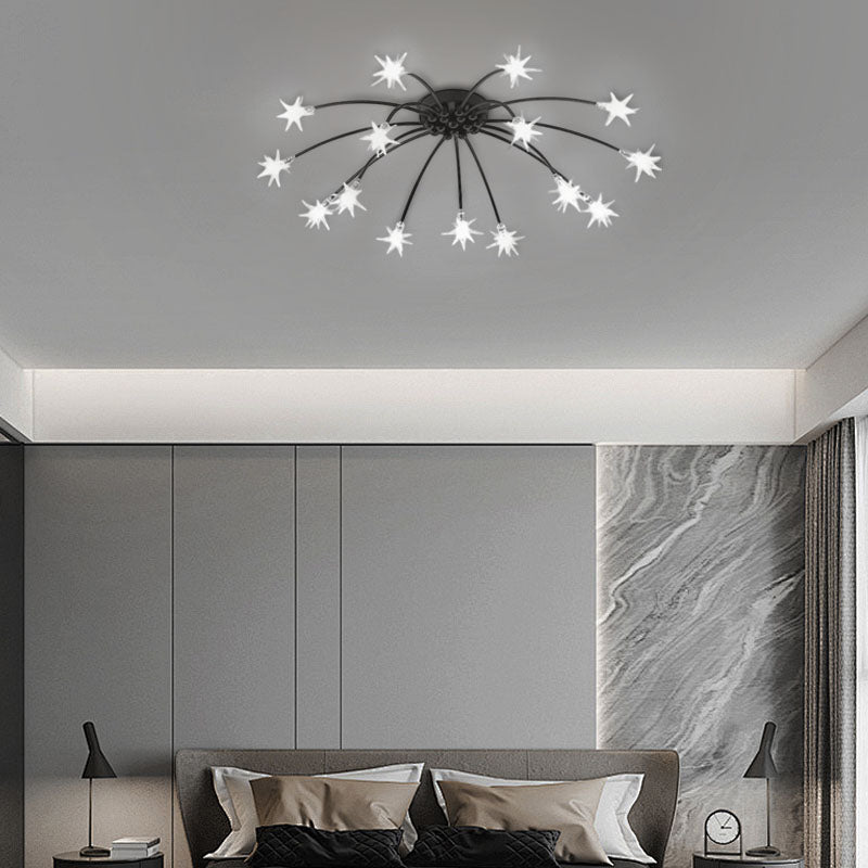 Art Deco Black 15-Head Ceiling Light for Living Room