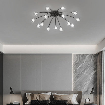 Art Deco Black 15-Head Ceiling Light for Living Room