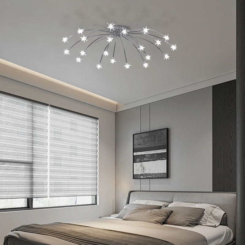 Art Deco Chrome 15-Head Ceiling Light for Bedroom