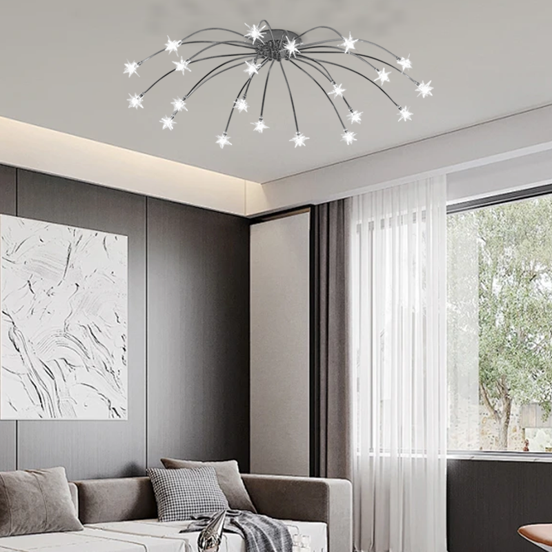 Art Deco Chrome 21-Head Ceiling Light for Living Room