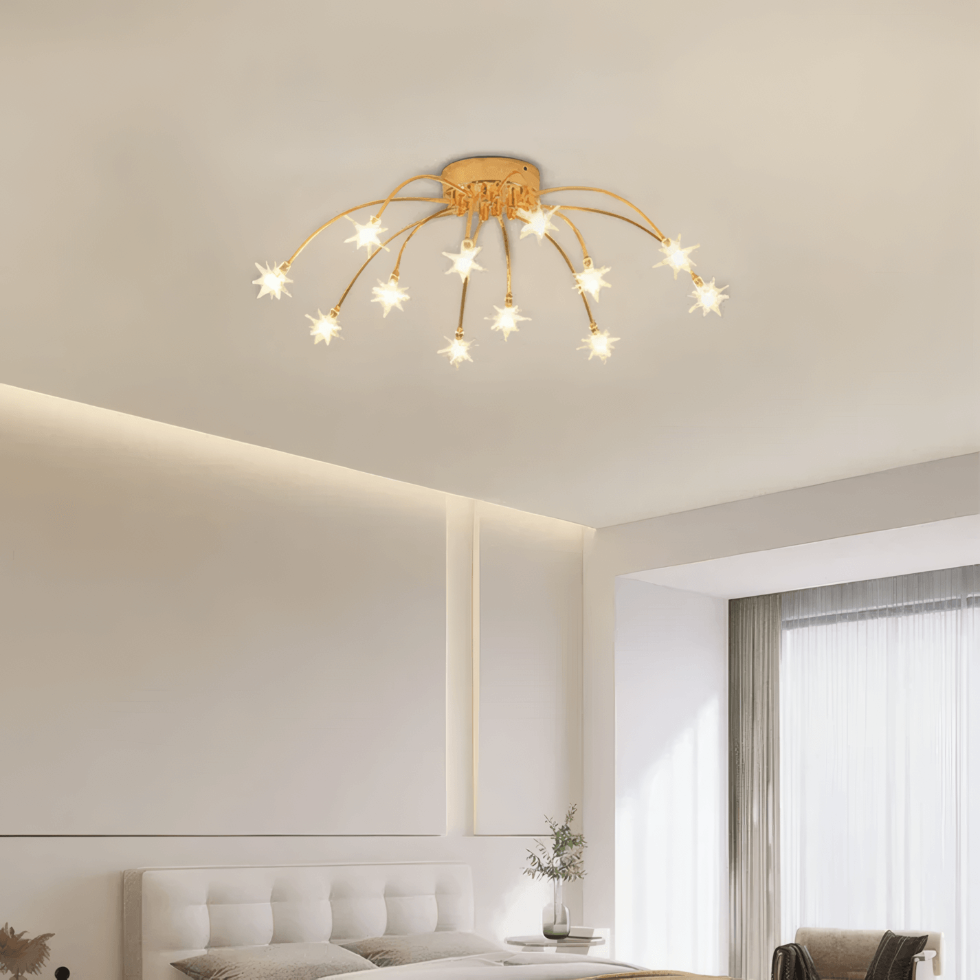 Art Deco Gold 12-Head Ceiling Light for Bedroom