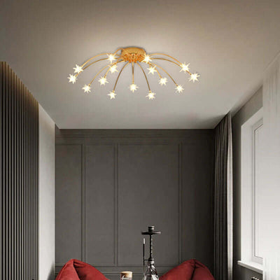 Art Deco Gold 15-Head Ceiling Light for Balcony