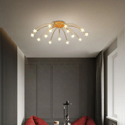 Art Deco Gold 15-Head Ceiling Light for Balcony