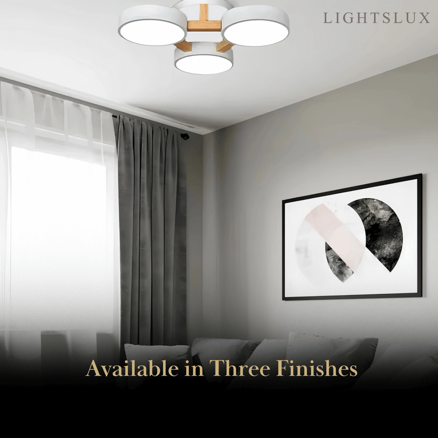 Round Ceiling Light – 3-Color Fixture with Three Heads Bedroom