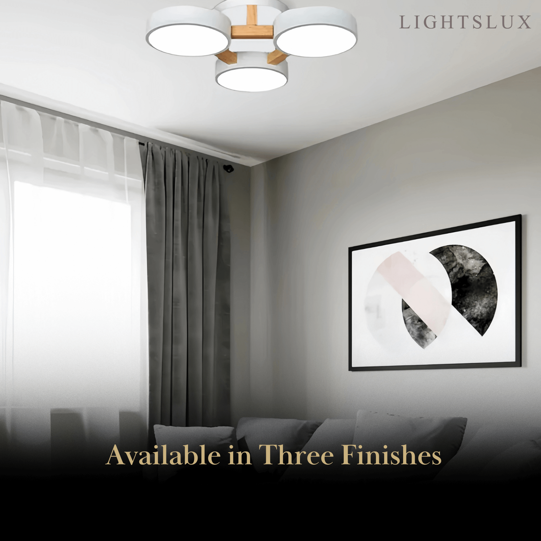 Round Ceiling Light – 3-Color Fixture with Three Heads Bedroom