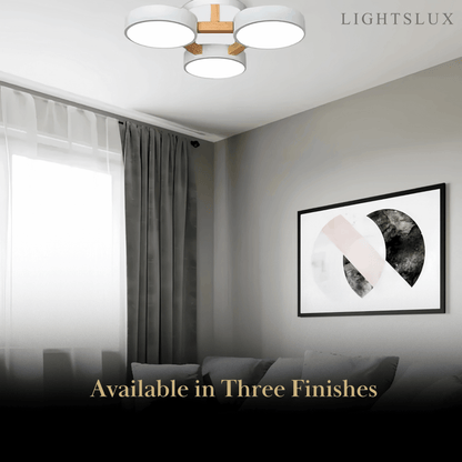 Round Ceiling Light – 3-Color Fixture with Three Heads Bedroom
