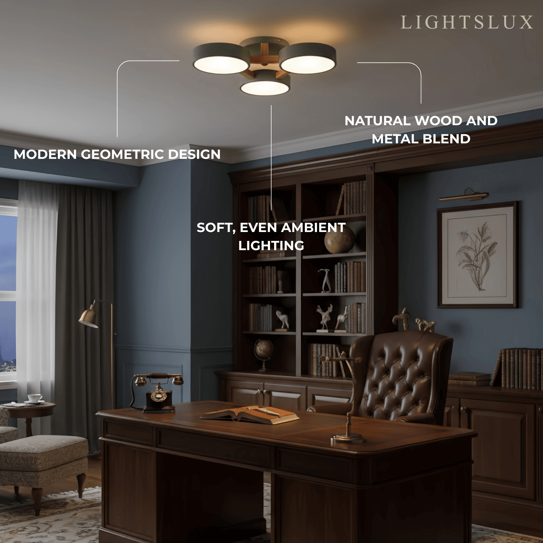 Round Ceiling Light – 3-Color Fixture with Three Heads Bedroom