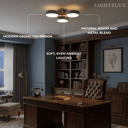 Round Ceiling Light – 3-Color Fixture with Three Heads Bedroom