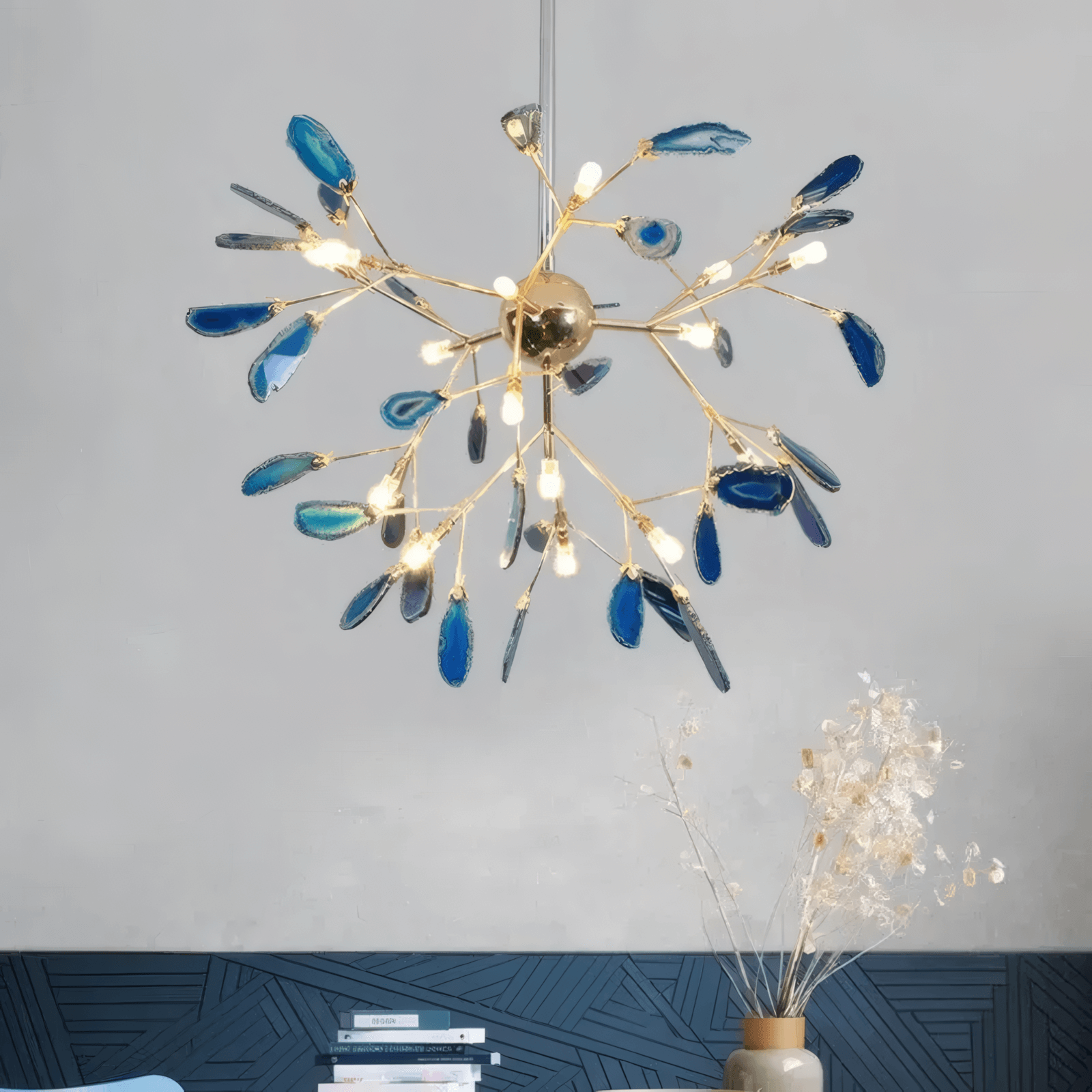 Art Deco Agate Blue Chandelier for Study Room
