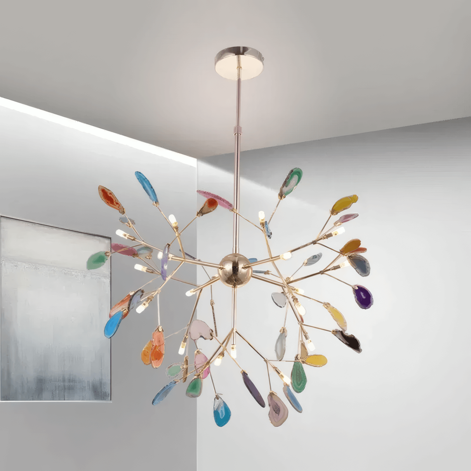 Art Deco Agate Multicolor Chandelier for Study Room